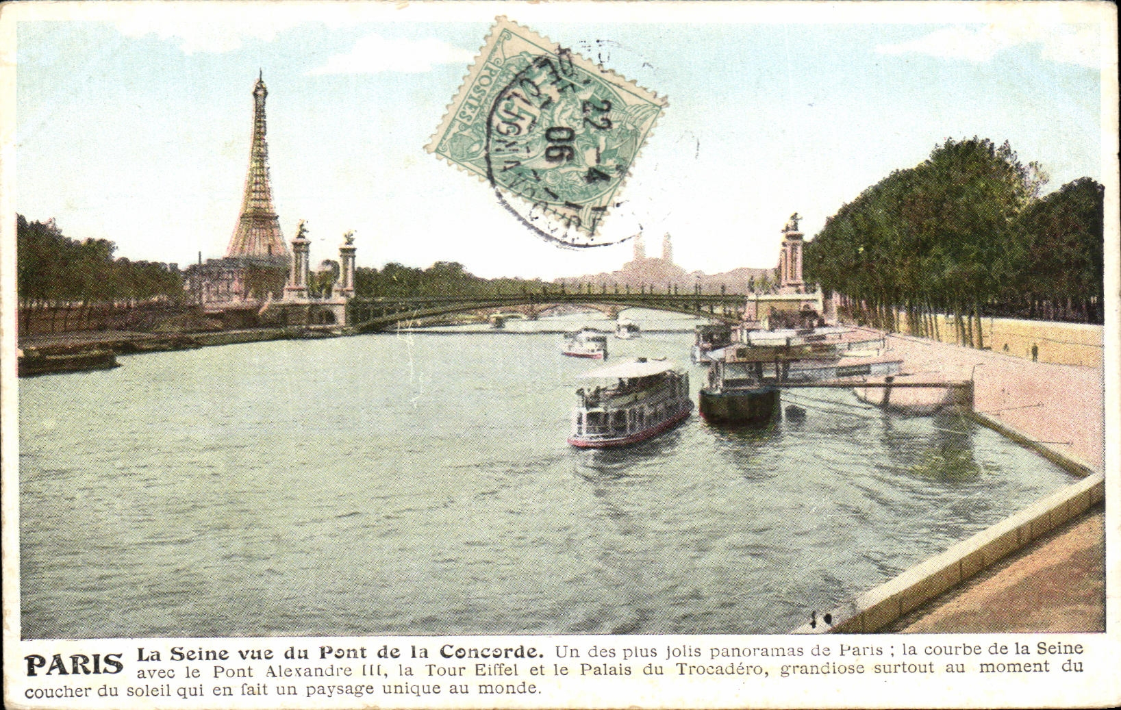 CPA Paris La Seine vue du Pont de la Concorde Un des plus jolis panoramas de Paris Peniches