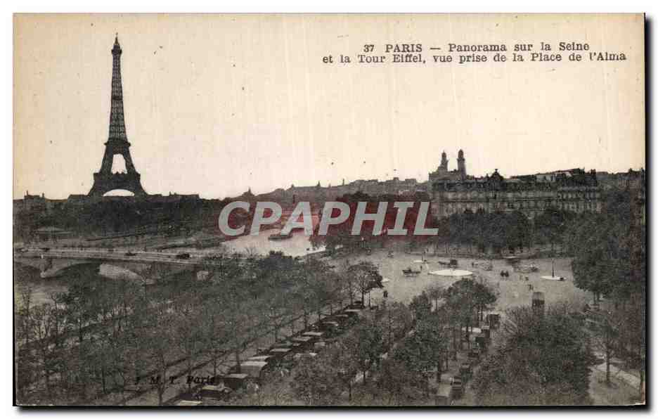 CPA Paris Panorama sur la Seine et La Tour Eiffel Vue prise de la Place de l'Alma