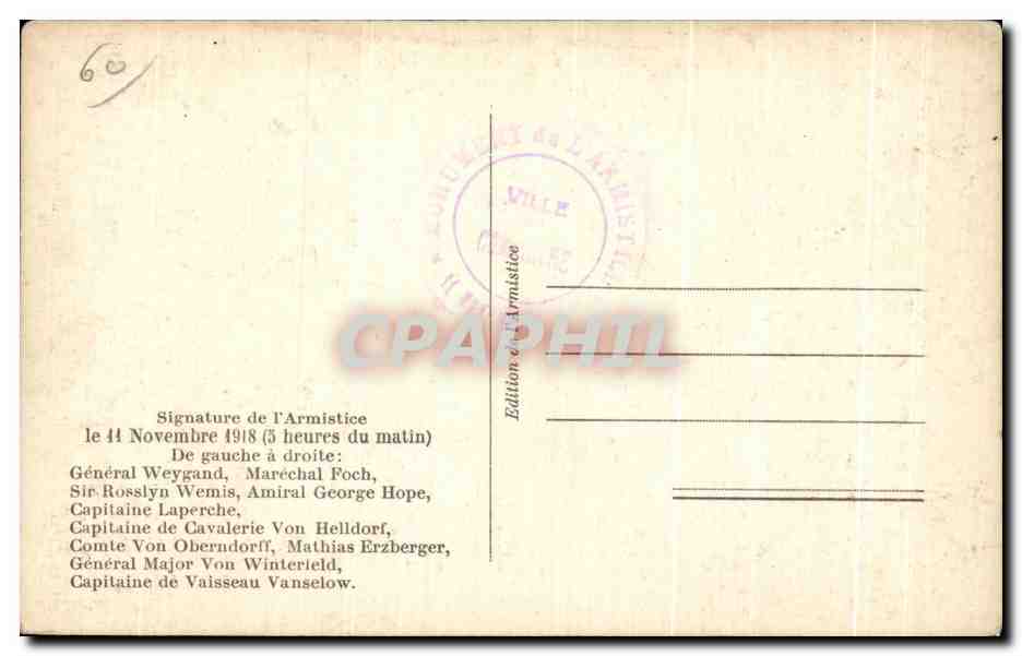 CPA Signature de l'Armistice Compiegne Militaria  — Rückseite