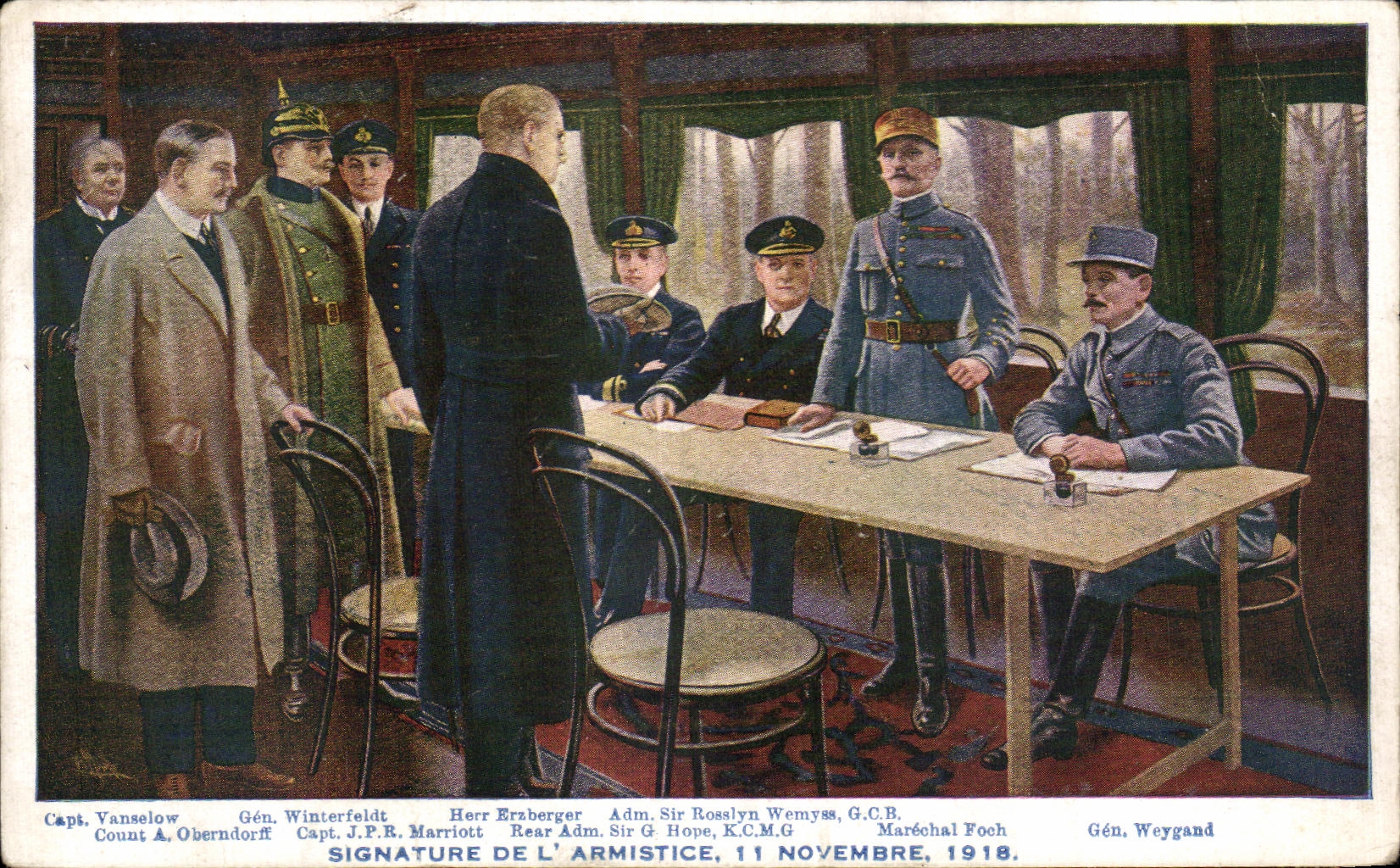 Signature de l'Armistice — 11 novembre 1918 — Éditeur : Monumeni de l'Armistice