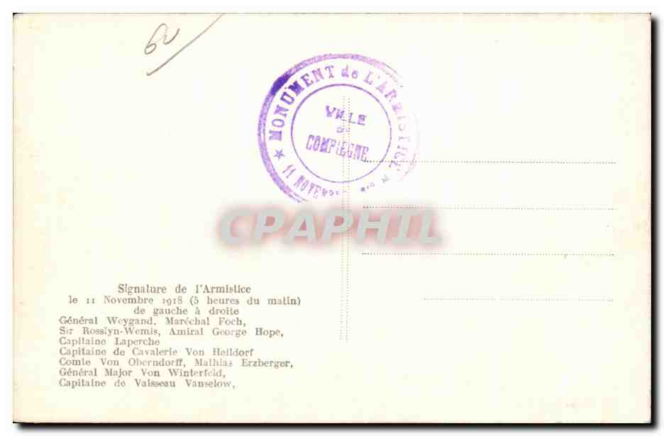 CPA Signature de L'Armistice 1918 Militaria  — Rückseite