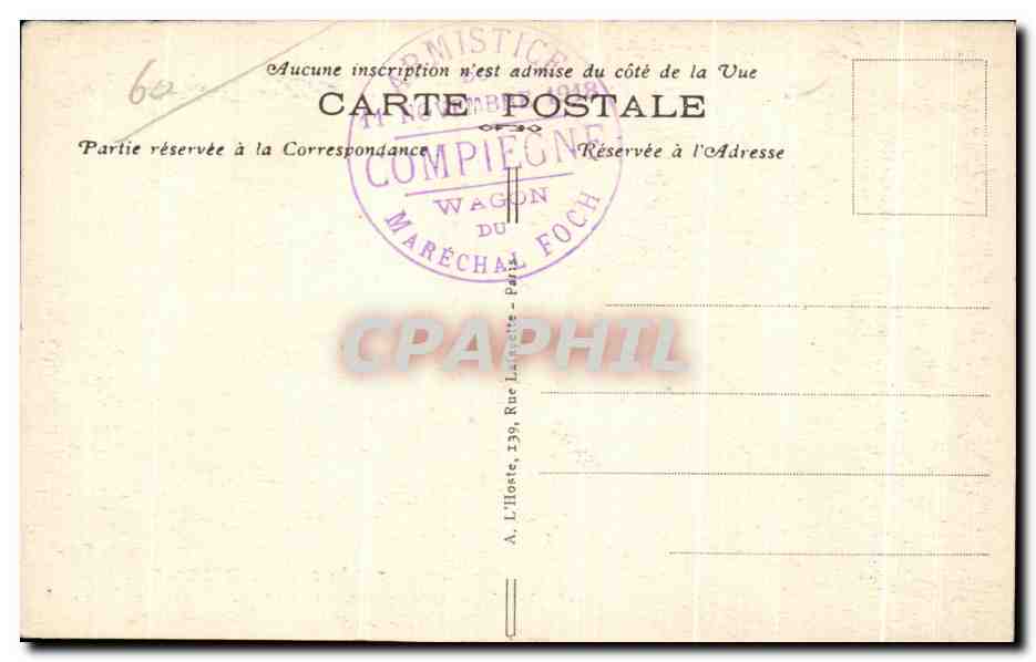 CPA Foret de Compiegne Wagon de l'armistice 1918 Train Militaria — Rückseite