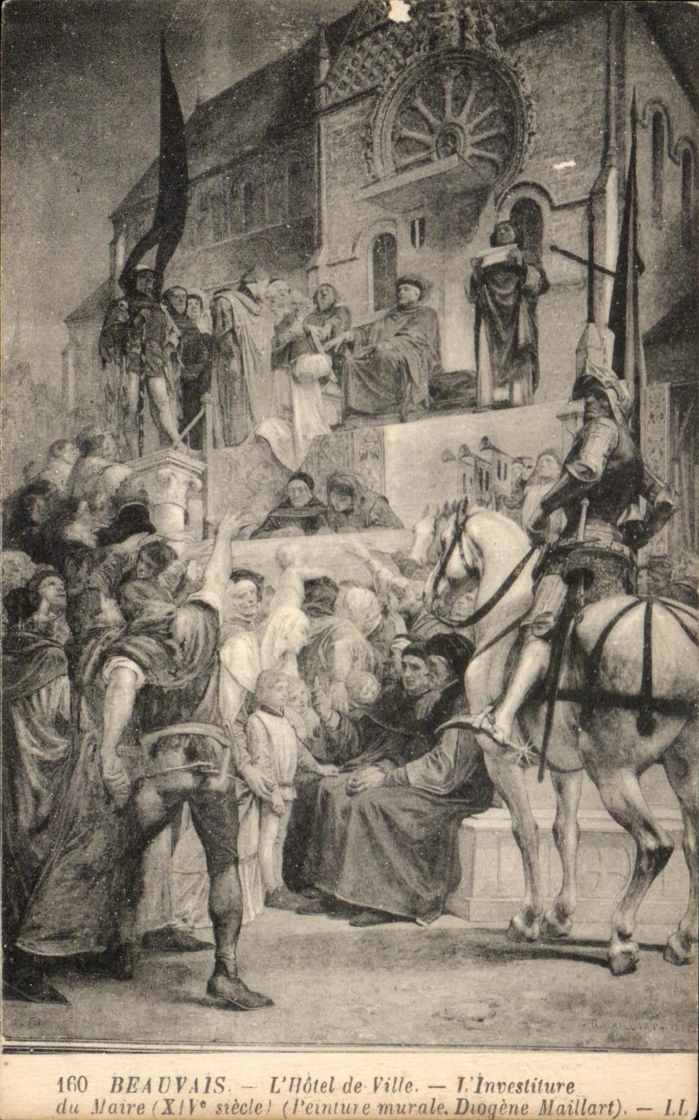 Beauvais — L'Hôtel de Ville — L'Investiture du Maire (XIVe siècle) — Peinture murale, Diogène Maillart — LL
