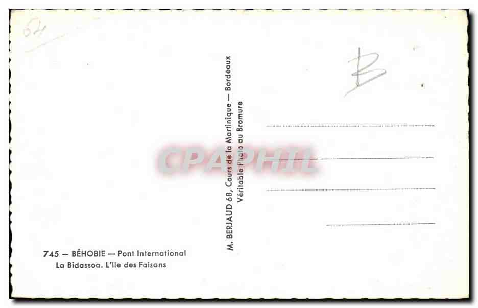 Irun Espagne — Ile des Faisans — M. Berjaud 745 — Verso