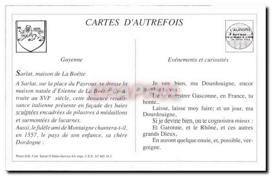 REPRO La Dordogne Pitteresque Sarlat Maison natale d'Etienne de la Boetie — Rückseite