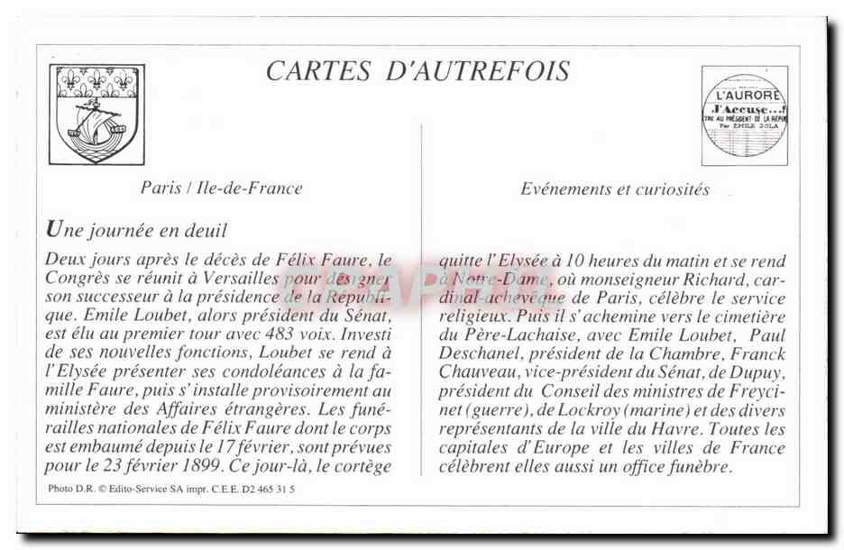 REPRO Funerailles de Felix Faure Le Gouvernerneur de Paris — Rückseite