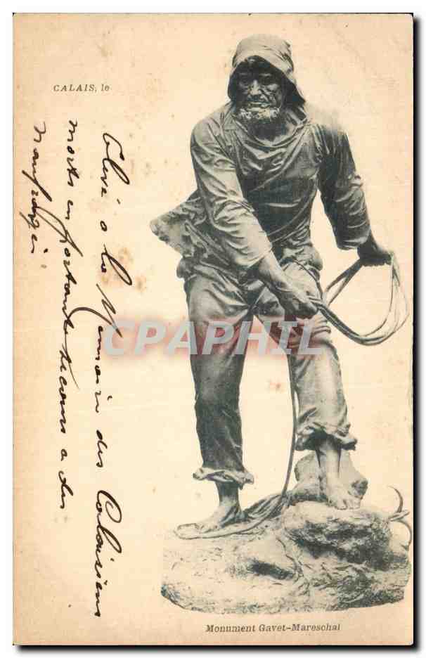 CPA Calais Monument Gavel Mareschal Pecheur Peche Metier 