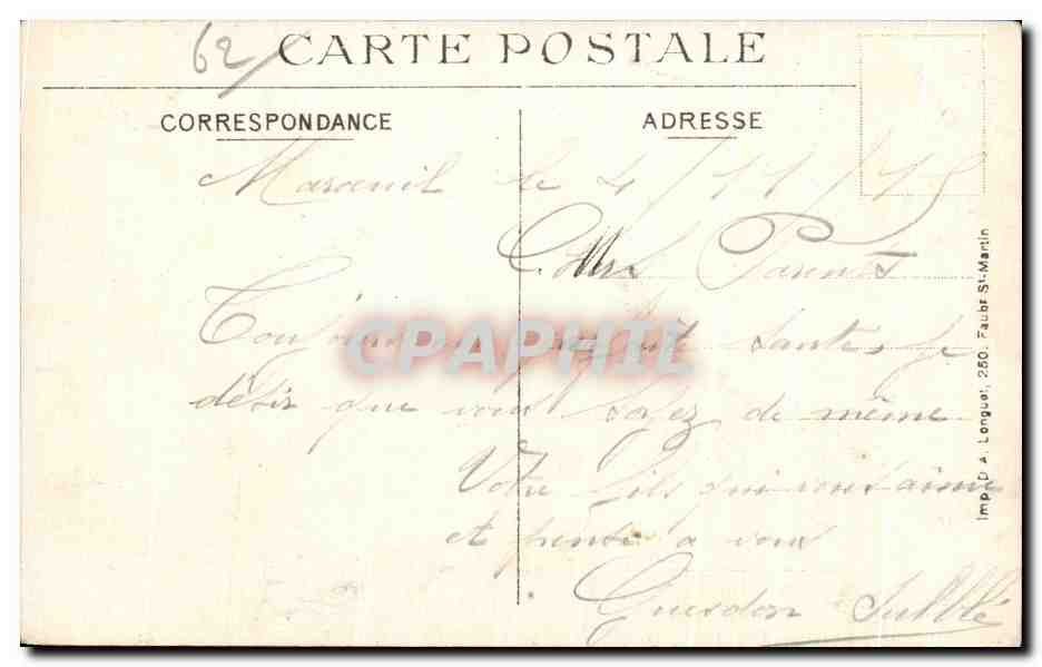 Arras — L'Hôtel de Ville et le Beffroi après le bombardement du 21 Octobre 1914 — E. Danyriche, éd. Arras — Reverso