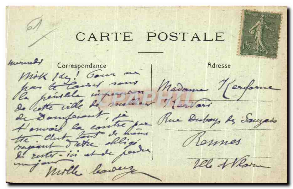 CPA Ville De Domfront Ville De Bonheur Arrive A Midi Complet a Une Heur — Rückseite