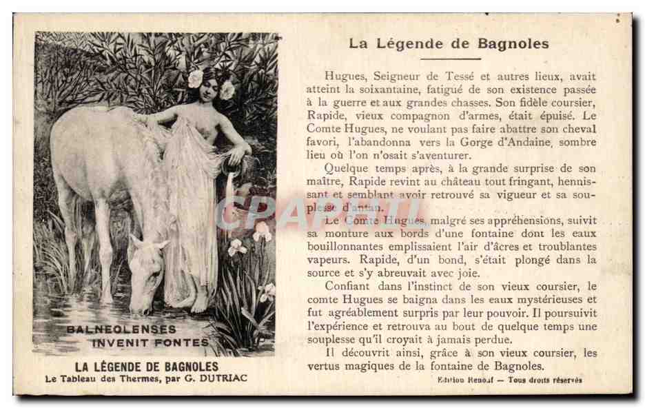 CPA La Legende De Bagnoles Le Tableau des Thermes Femme Cheval 