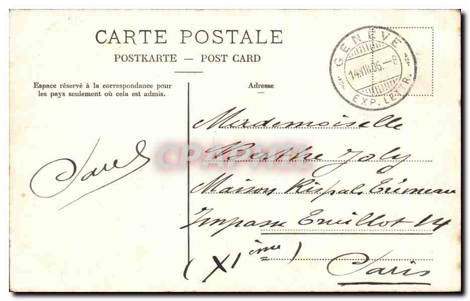 CPA Geneve Pont du Mont Blanc et lle j j Rousseau Tramway Suisse — Verso