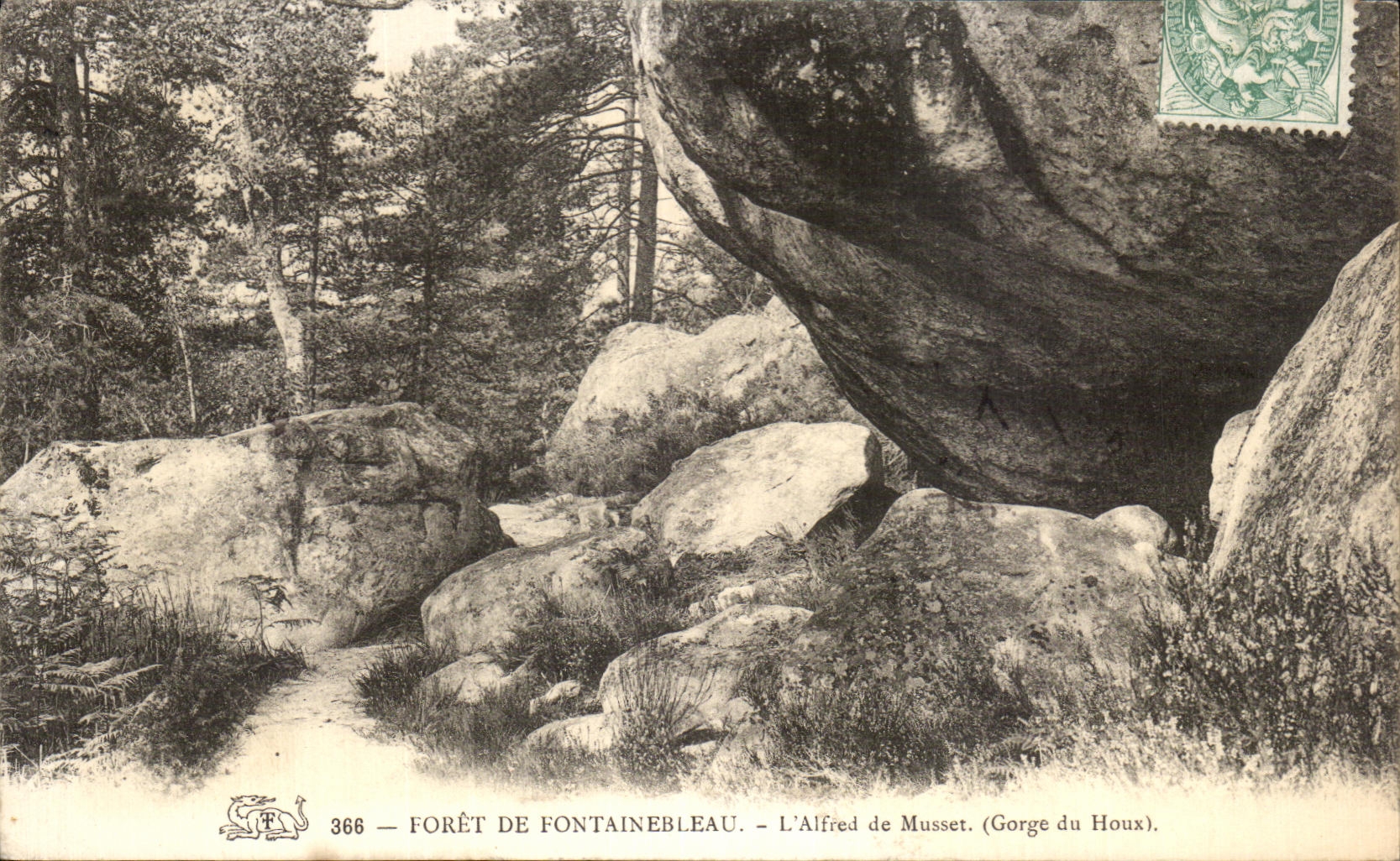 Bosque de Fontainebleau — L'Alfred de Musset (Gorge du Houx) — editor H. Martin, n° 366