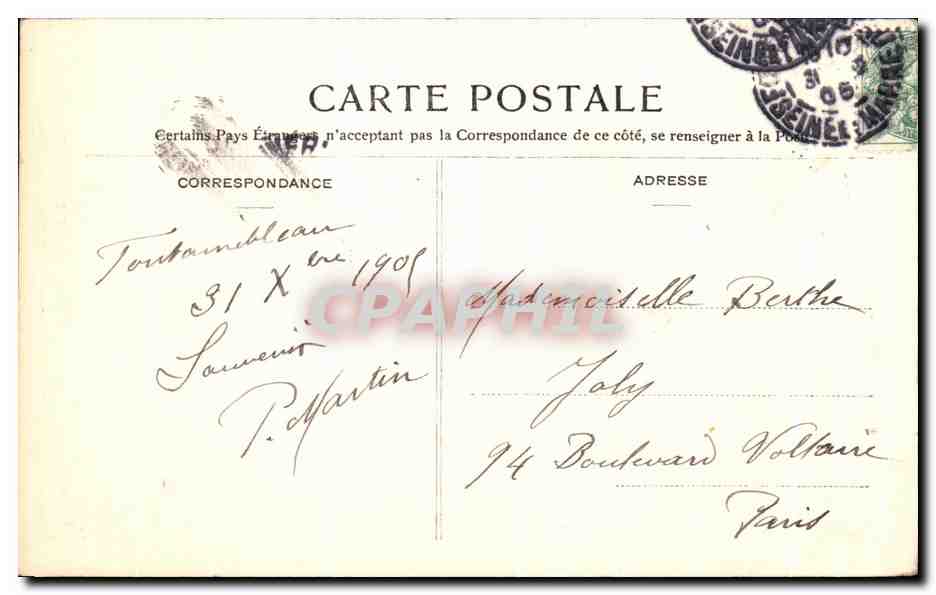 Bosque de Fontainebleau — Galería Arago, Caballero Marin (Roca Saint-Germain) — editor PF n°405 — Reverso