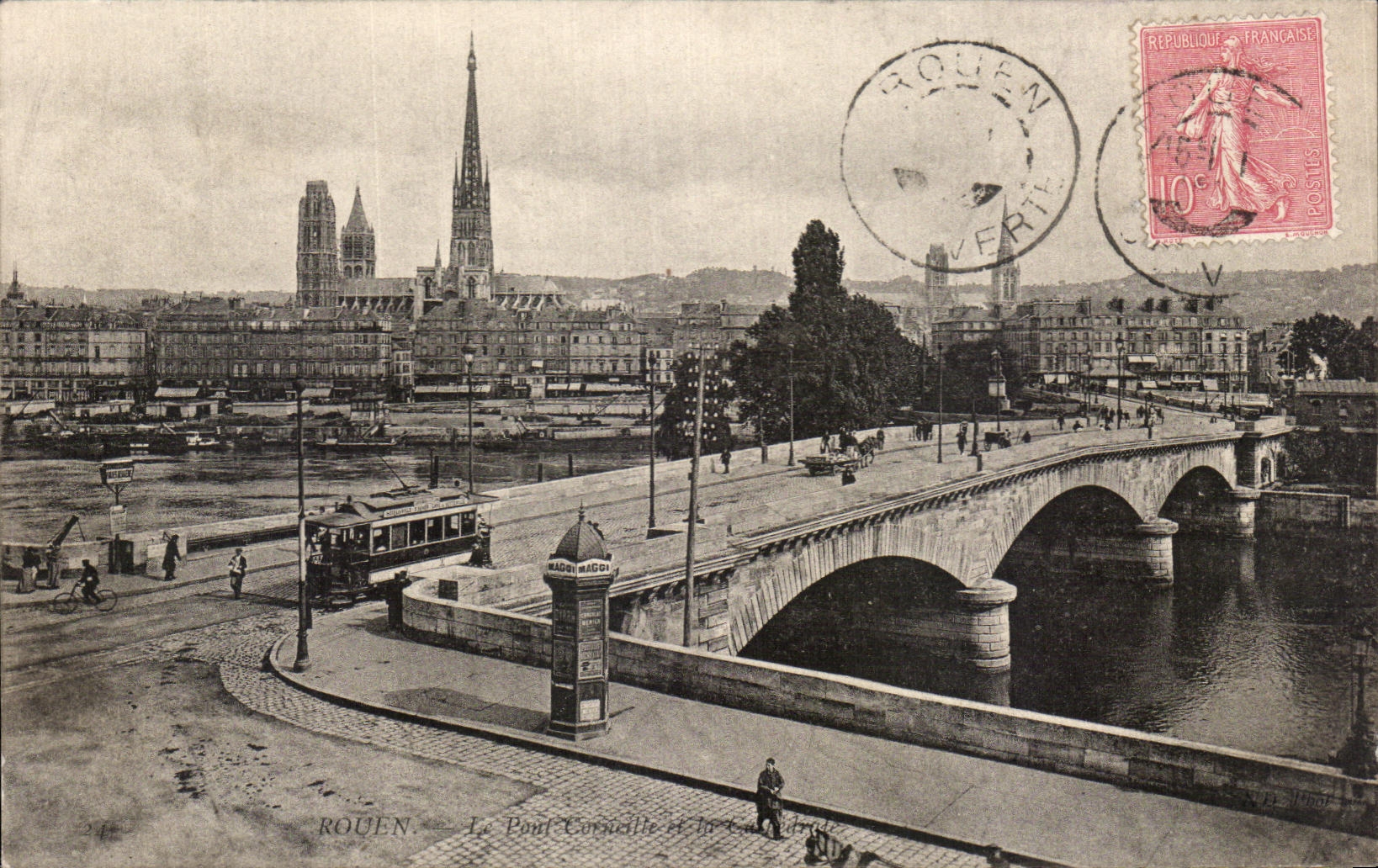 CPA Rouen Le pont Tramway