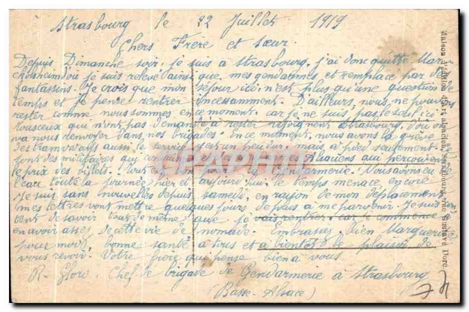 CPA Strasbourg Hotel des Postes — Verso