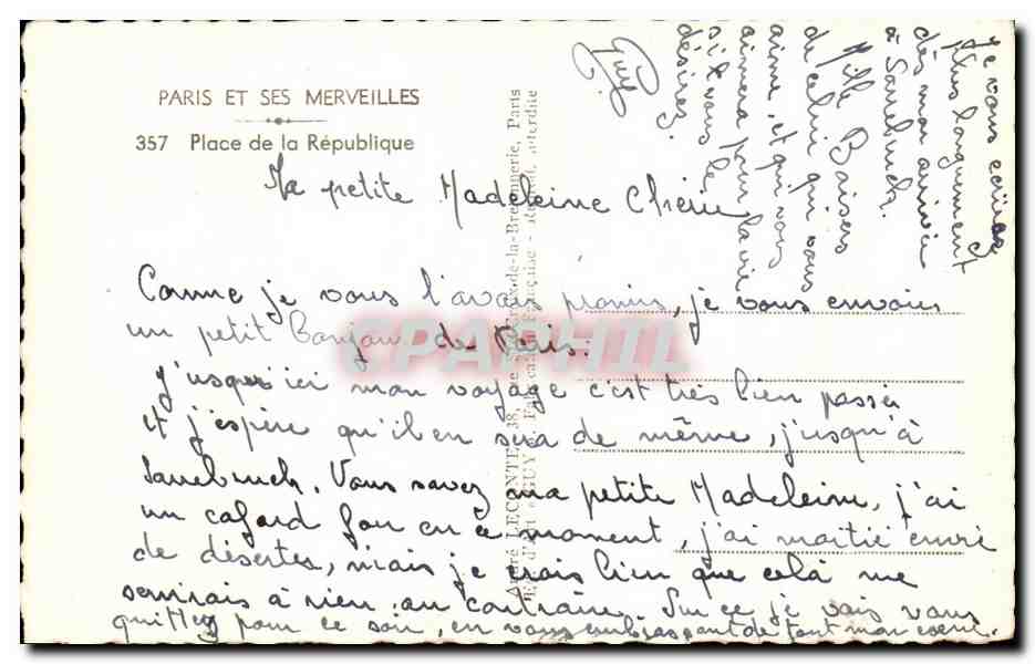 CPA Paris Et Ses Merveilles Place de la Republique — Verso