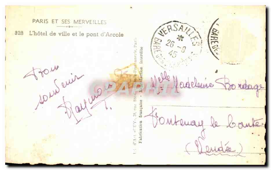 CPA Paris Et ses Merveilles L'hotel de Ville et le pont d'Arcole Bateau  — Rückseite