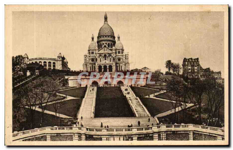 CPA Paris En Flanant Vue generale du Sacre Coeur de Montmarte et l'Escalier Monumental