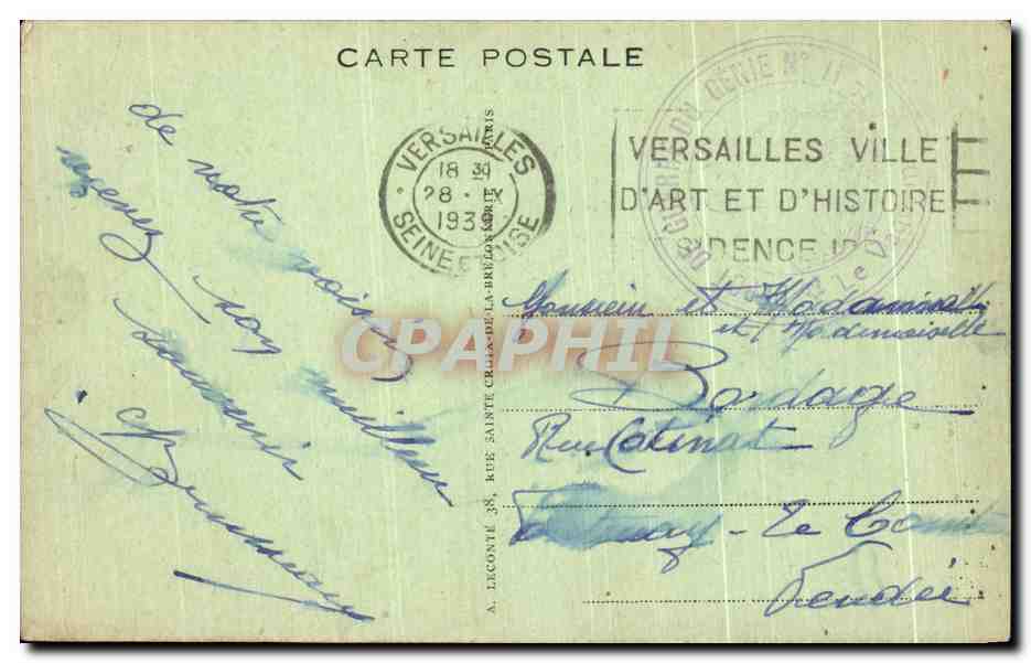 CPA Versailles Le Bassin de Neptune et les Grandes Eaux Neptune and Great Waters — Verso