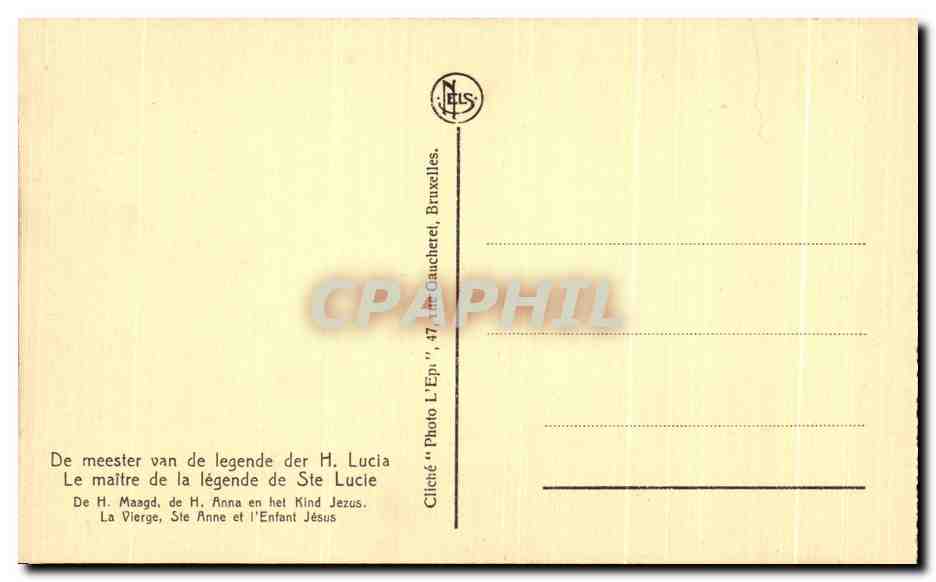 CPA Exposition Anvers 1930 E De Meester van de legende der H Lucia Le Maitre de la Legende de Ste Lucie  — Rückseite