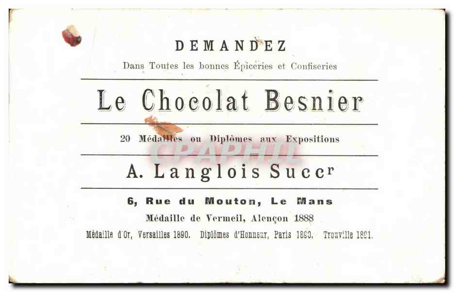 Chromo Chocolat Besnier A Longlois Rue Mouton Le Mans Trefle  — Verso