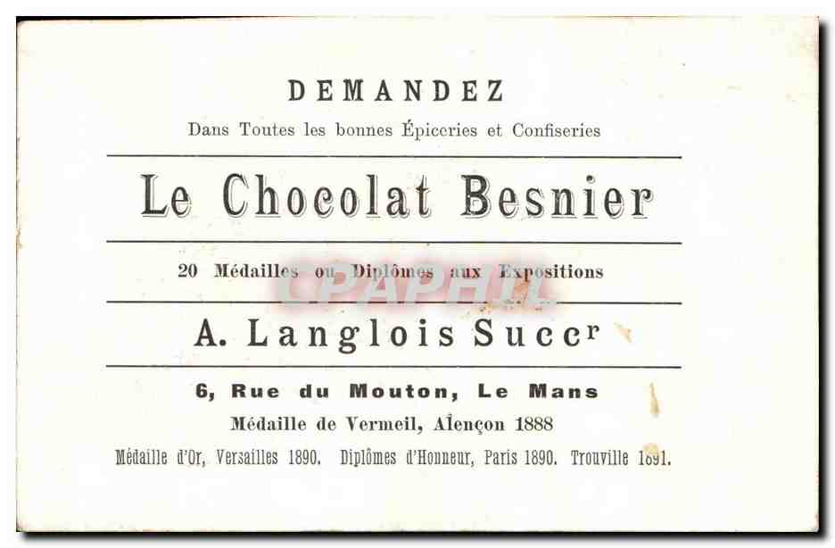 Chromo Chocolat Besnier A Longlois Succr Rue Mouton Le Mans Fleurs  — Back