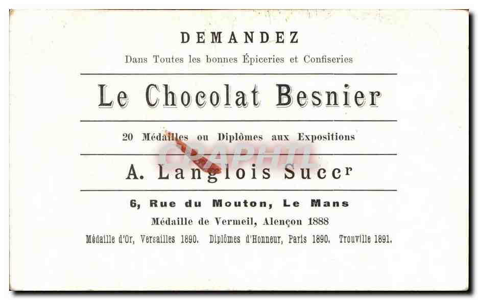 Chromo Chocolat Besnier A Longlois Succr Rue Mouton Le Mans — Back