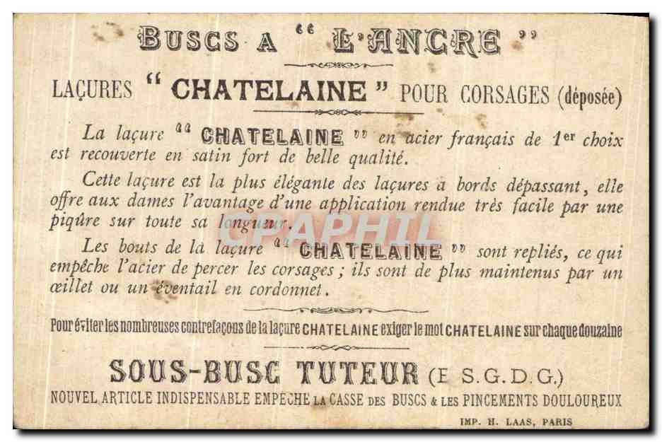 Chromo Nomme Capitaine Mousquetaires Buscs a l'ancre La Chatelaine  — Rückseite