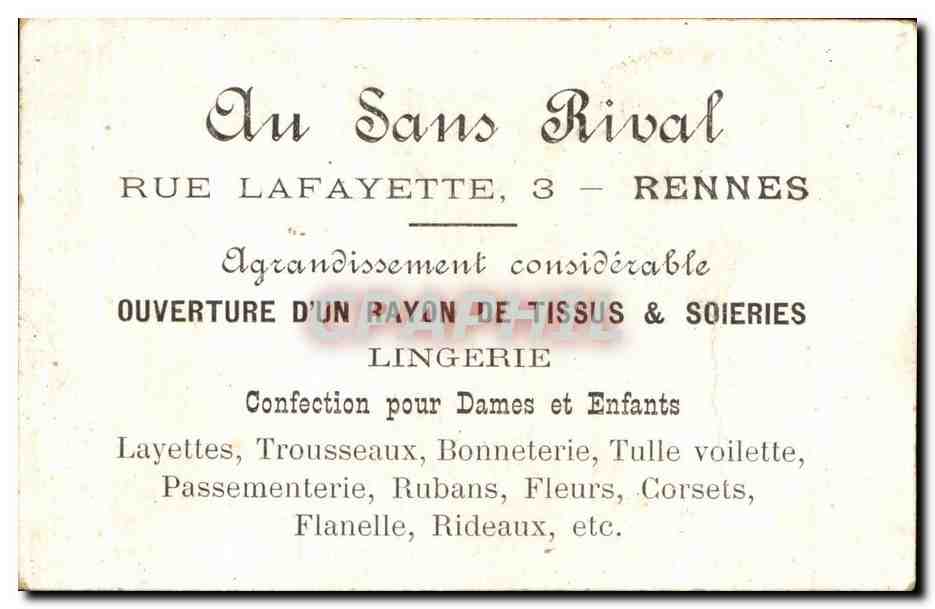 Chromo Au Sans Rival Marche Rue Lafayette Rennes Tissus et soieries  — Rückseite