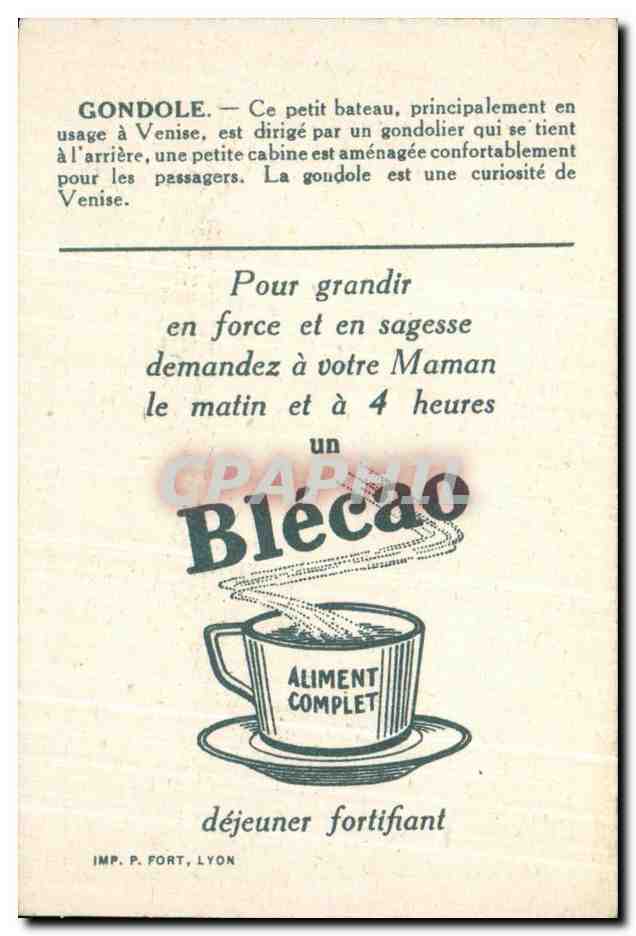 Image Blecao dejeuner economique Gondole Venise  — Verso
