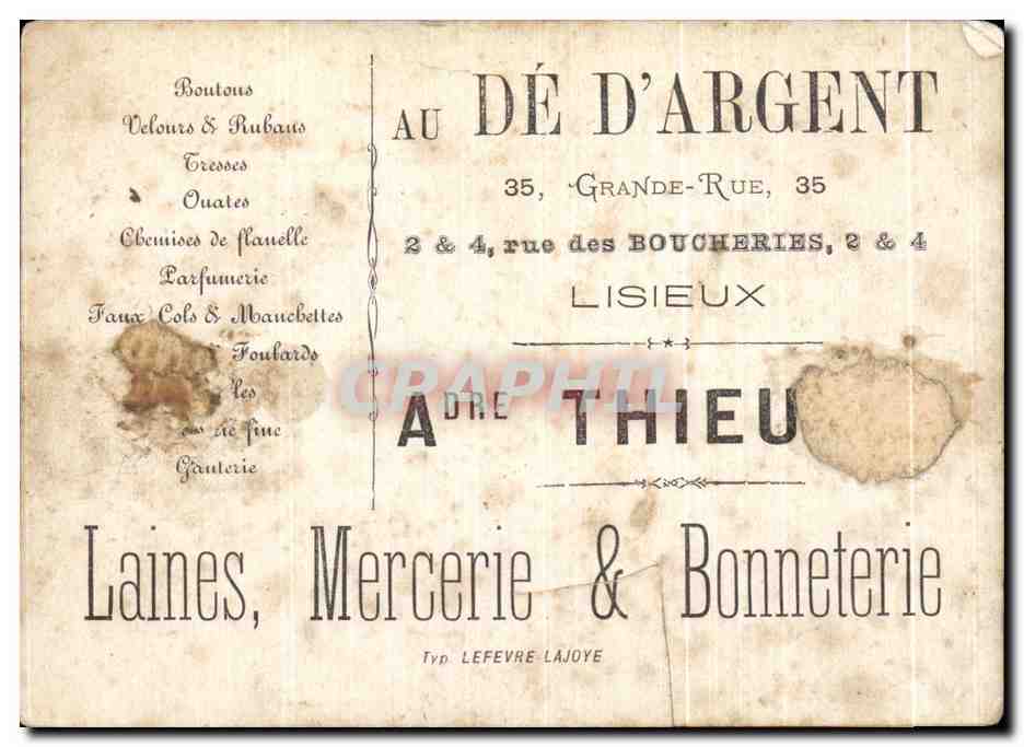 Chromo Au De D'Argent rue des Boucheries Lisieux  — Back
