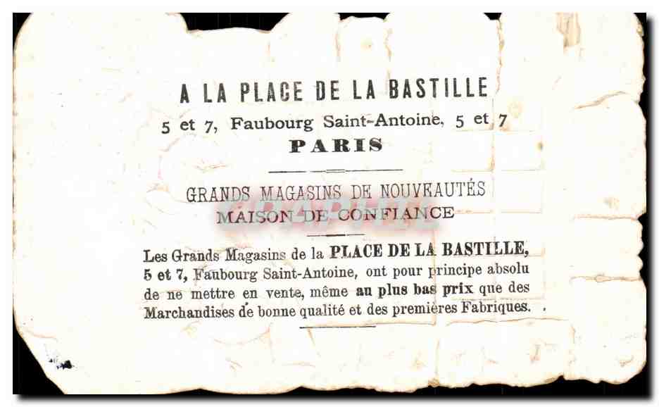 Chromo A La Place De la Bastille Faubourg St Antoine Paris Grands magasins de Nouveautes — Verso