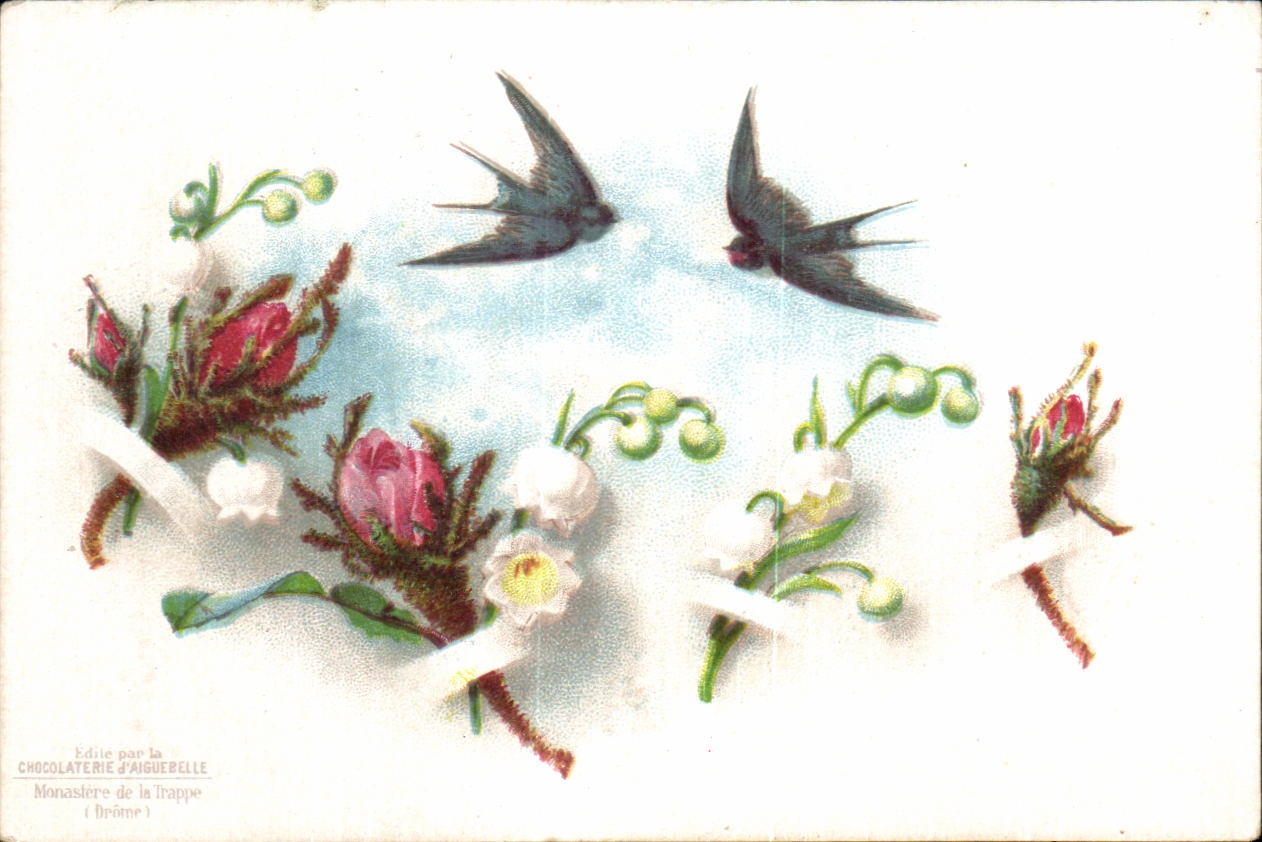 Chromo La Monastere De ND d'Aiguebelle Fleurs oiseaux