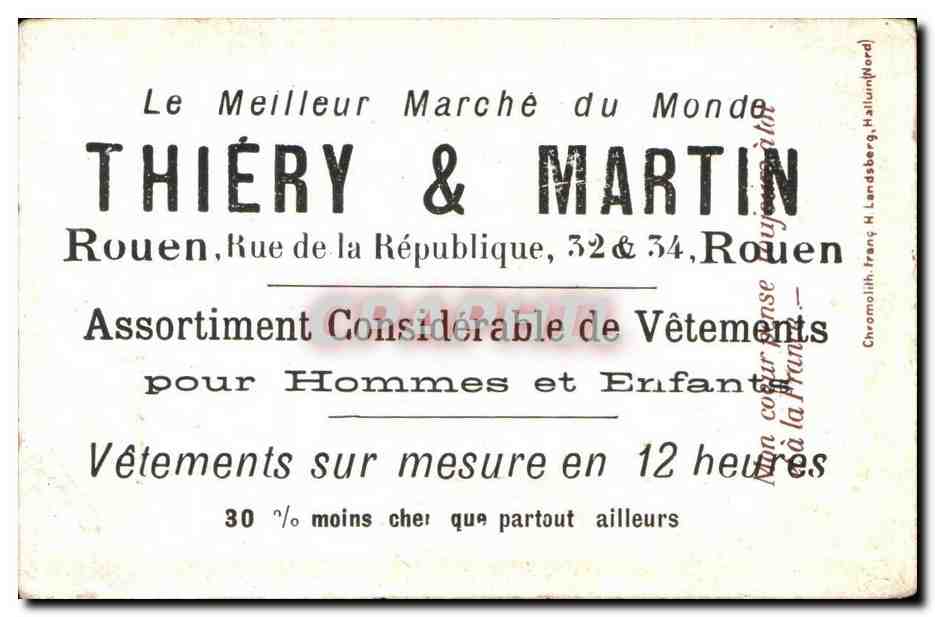 Chromo Thiery Martin Vetements Rouen Rue de la Republique Militaria — Verso