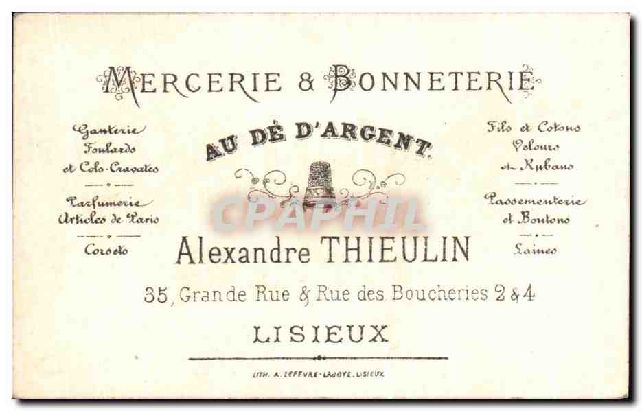 Chromo Mercerie Bonneterie Au De D Argent Enfant Grande rue et rue des Boucheries Lisieux  — Verso