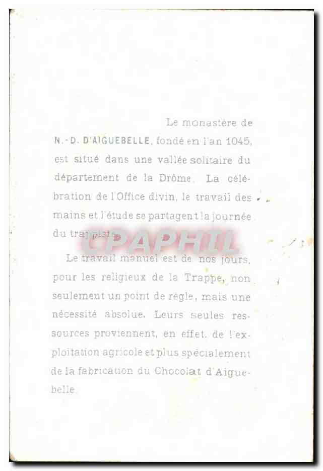 Chromo Le Monastere De Aiguebelle Fonde Chocolaterie — Verso