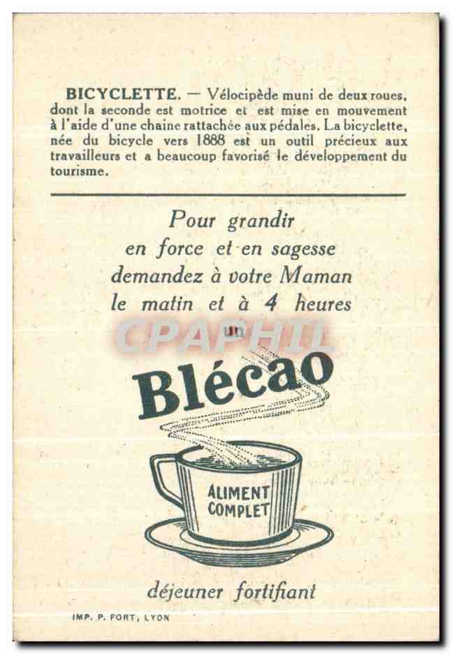 Chromo Les Moyens De Locomotion Bicyclette Blecao aliment complet Velo Cycle  — Verso