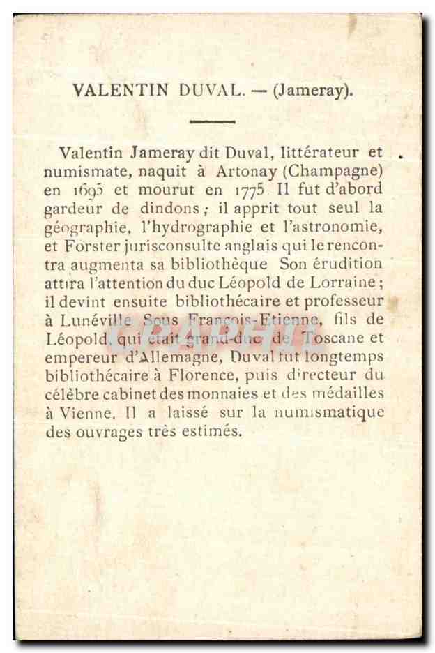 Chromo Valentin Duval Jameray Enfant — Rückseite