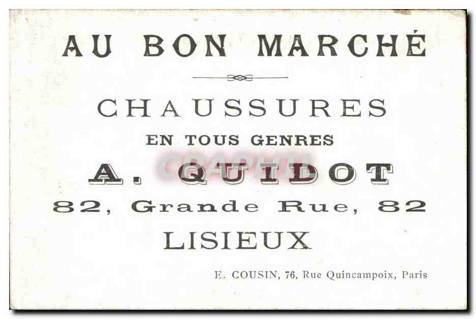 Chromo Pommes Frites Vocation Chaussures Quidot Grande Rue lisieux Au Bon Marche Cuisines Cuisinier  — Rückseite