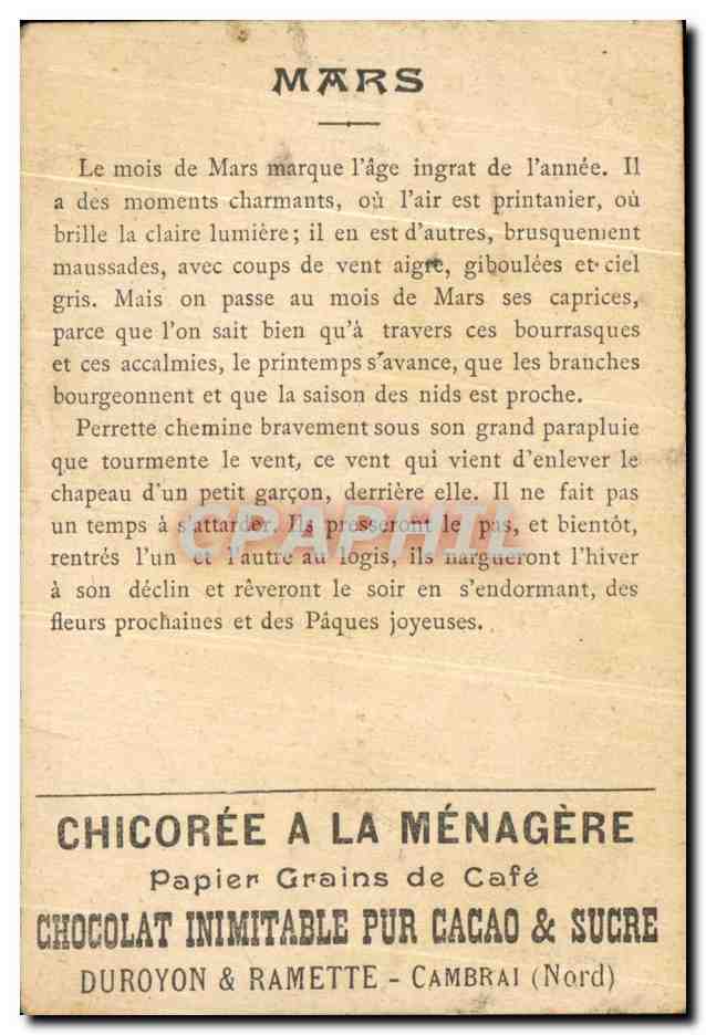 Chromo Mars Chicoree la Menagere Dubroyon et Ramette Cambrai Enfant — Verso