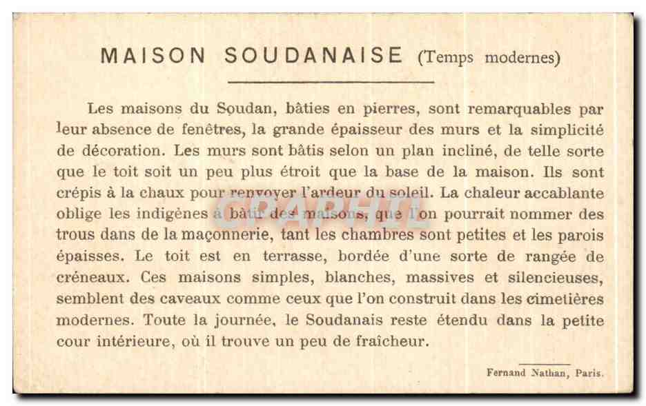 Chromo Maison Soudanaise Soudan  — Verso