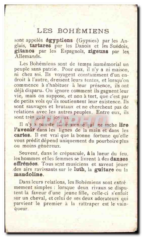 Chromo Bohemien Egyptiens Gypsies Tartates Gitanos Gitans  — Rückseite