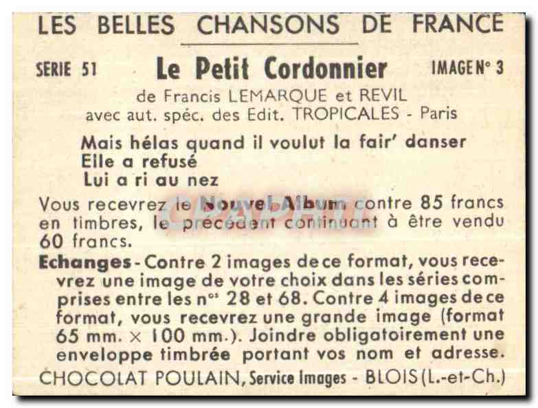 Image Chocolat Poulain le petit cordonnier  — Verso