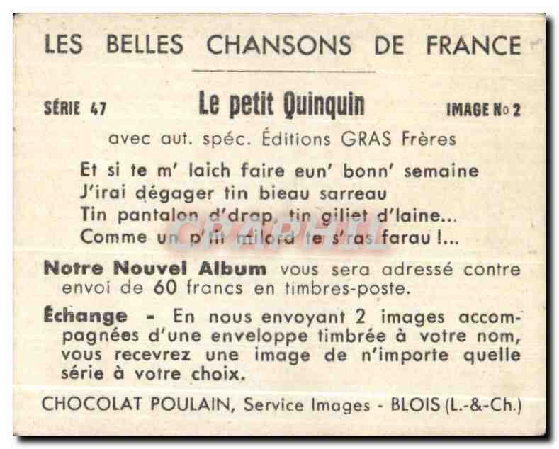 Image Chocolat Poulain Le petit Quinquin — Back