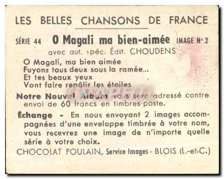 Image Chocolat Poulain O Magali ma bien aimee — Back