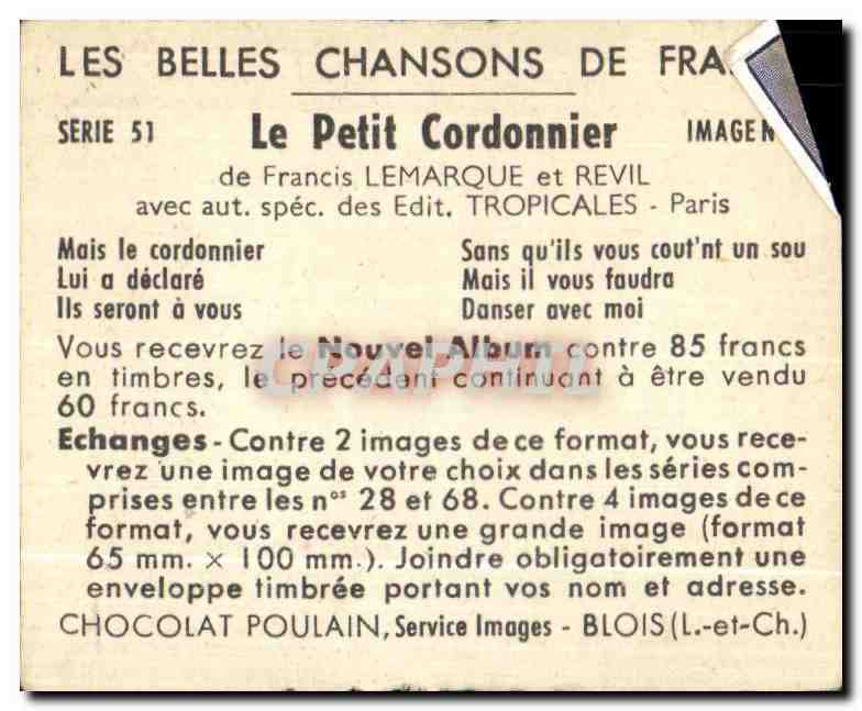 Image Chocolat Poulain Le petit colombier — Verso