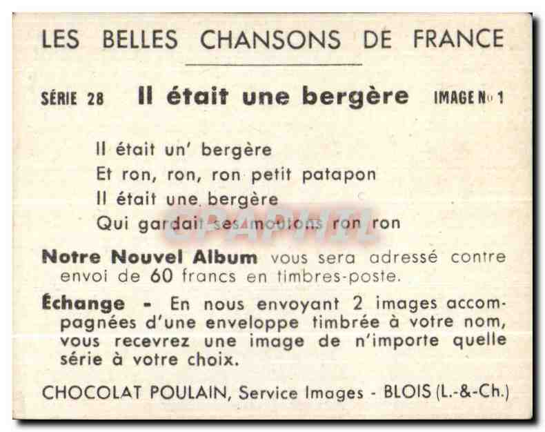 Image Chocolat Poulain Il etait une bergere — Verso