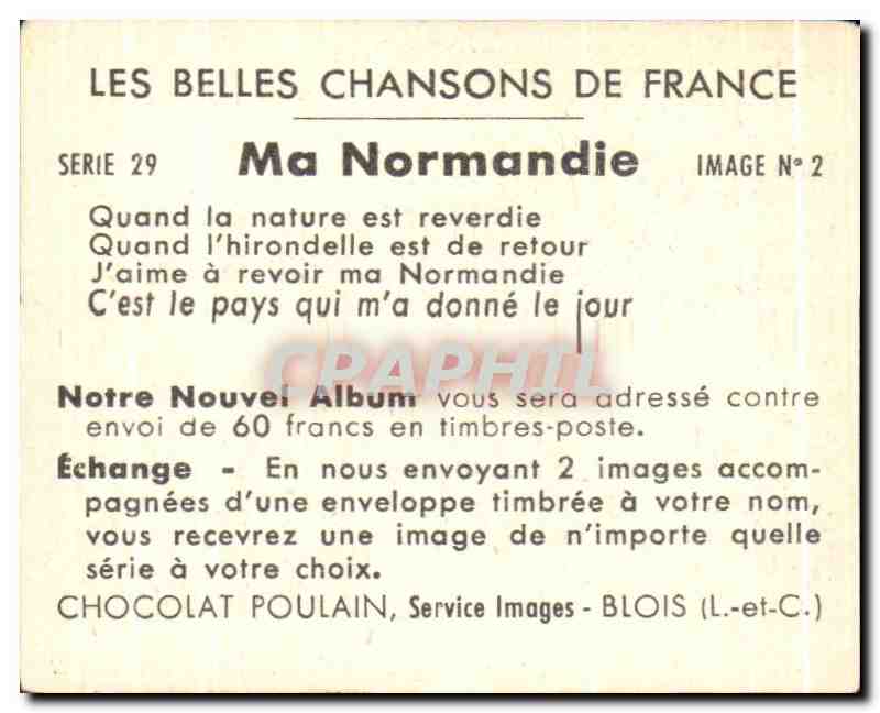 Image Chocolat Poulain Ma Normandie Hirondelle oiseau — Rückseite