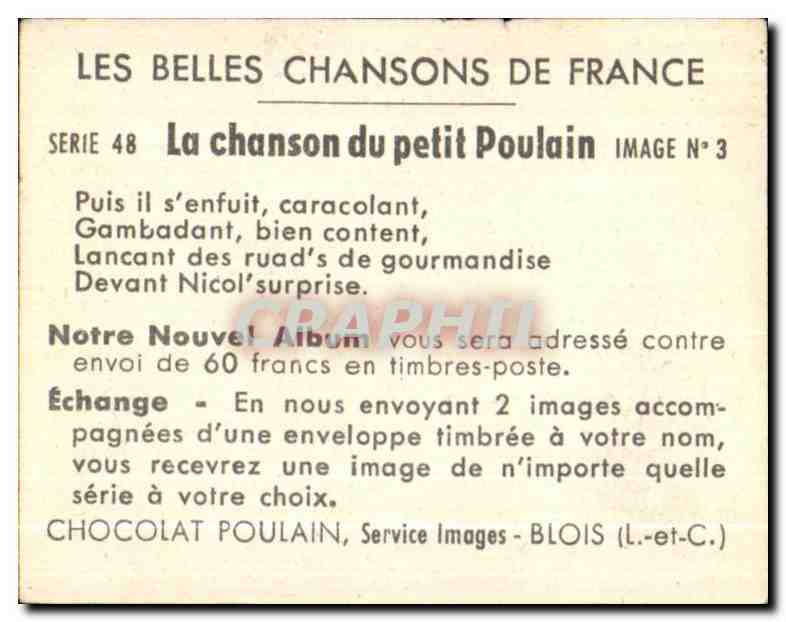 Image Chocolat Poulain La chanson Cheval  — Back
