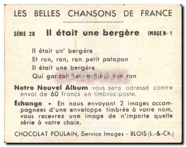 Image Chocolat Poulain Il etait une bergere Moutons — Verso